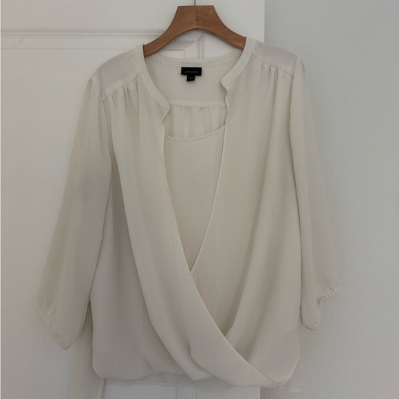 J Jill women’s ivory long sleeve draped wrap blouse shirt top size large - Picture 1 of 5